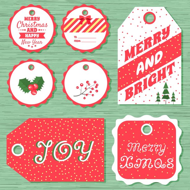 一套7个圣诞礼物标签图片下载