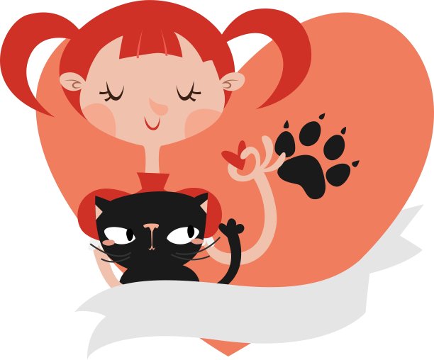 女孩和她的猫模板图片下载