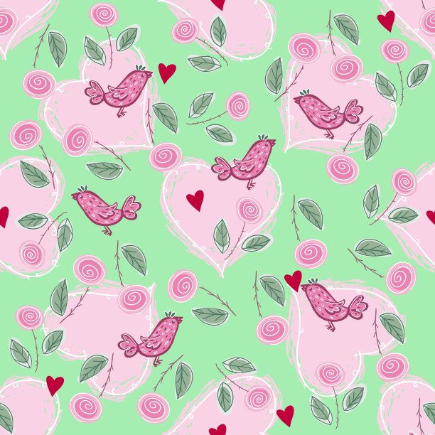 图案与爱的心和鸟图片下载