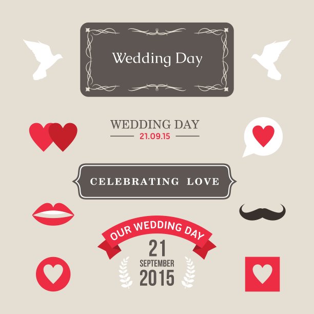 复古婚礼和装饰元素图片下载