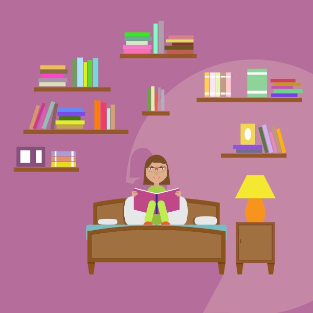 坐在床上看书的女孩图片下载