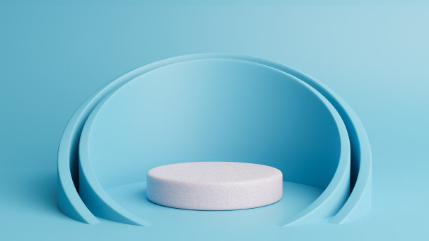 讲台。抽象极简主义与蓝色背景，3d渲染图片下载