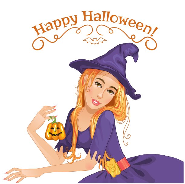 万圣节美丽的巫婆与南瓜eps10图片下载