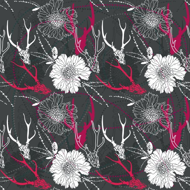 带花卉装饰的骷髅图片下载