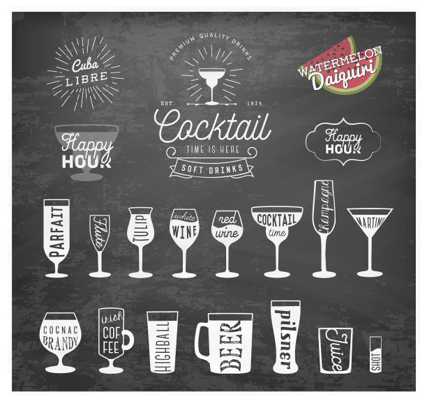 字体饮料设计元素在黑板上图片下载