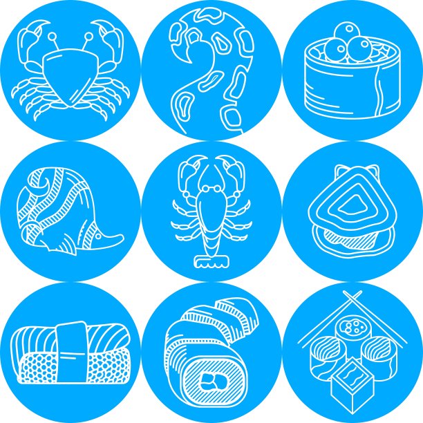 海鲜圆形蓝色图标图片下载