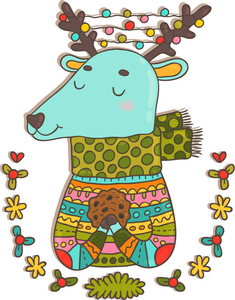 圣诞快乐可爱卡通手绘鹿图片下载