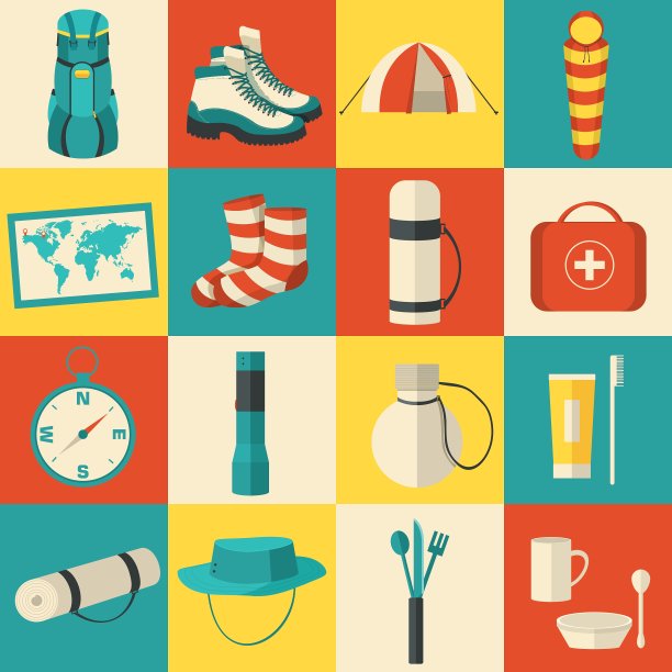 平面彩色旅游设备信息图图标图片下载