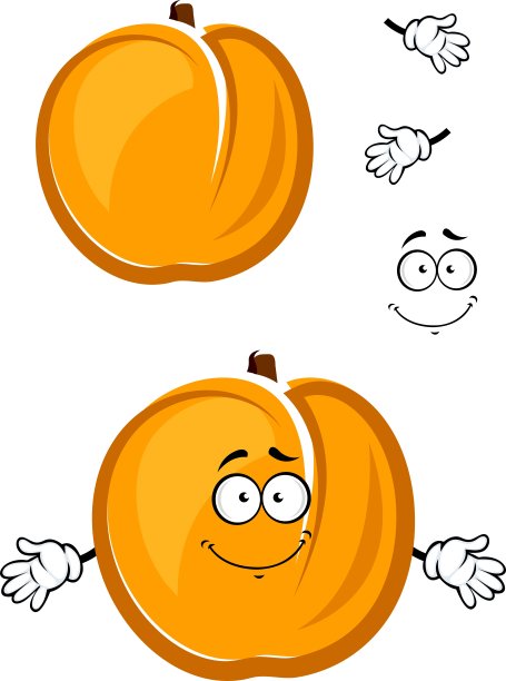 卡通可爱的杏与模糊的水果性格图片下载