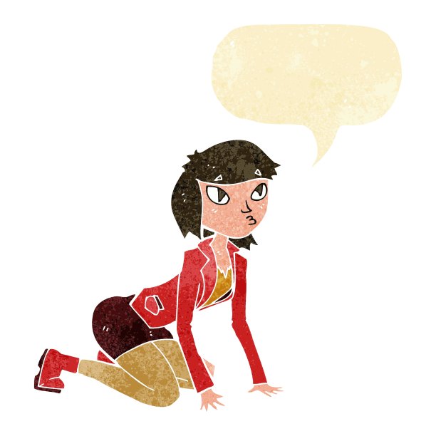 卡通女人用手和膝盖说话图片下载