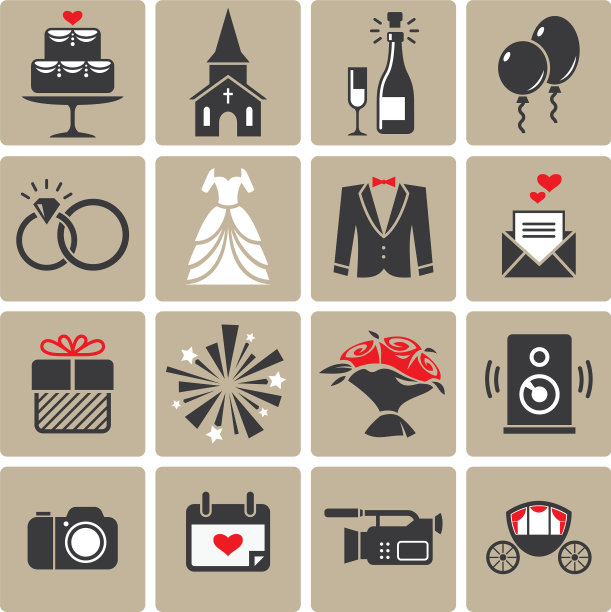 彩色方形婚礼图标图片下载