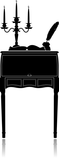 复古写字台，烛台墨水瓶和图片下载