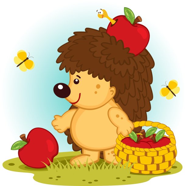 刺猬和一篮子苹果图片下载