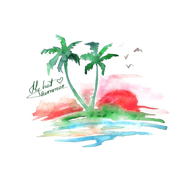 水彩热带岛屿图片下载