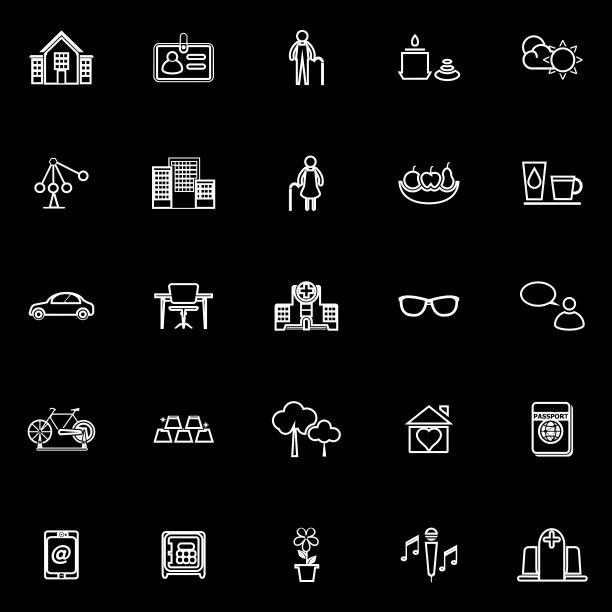 黑色的退休社区线图标图片下载