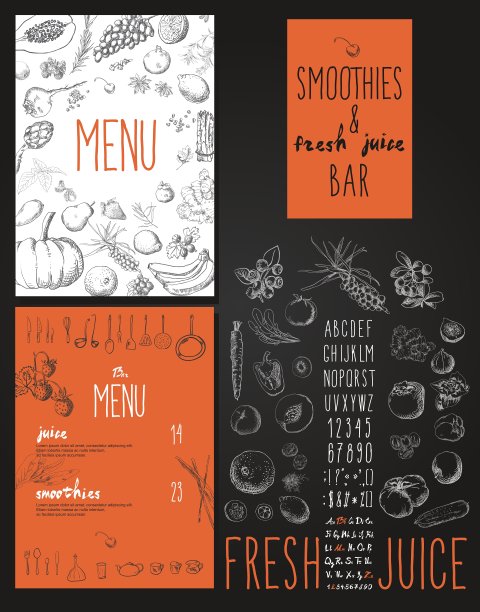 冰沙和新鲜果汁酒吧菜单图片下载