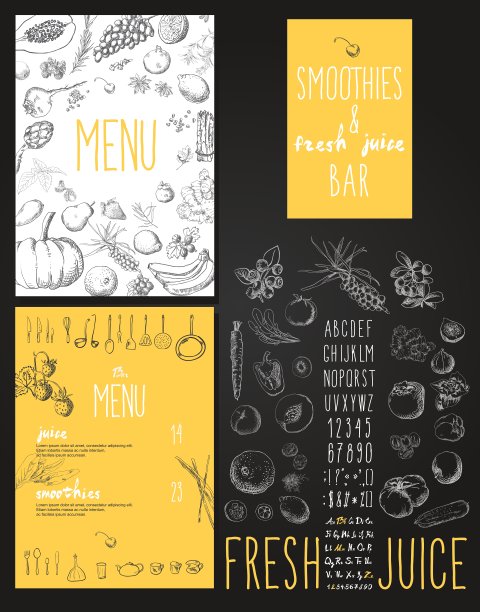 冰沙和新鲜果汁酒吧菜单图片下载