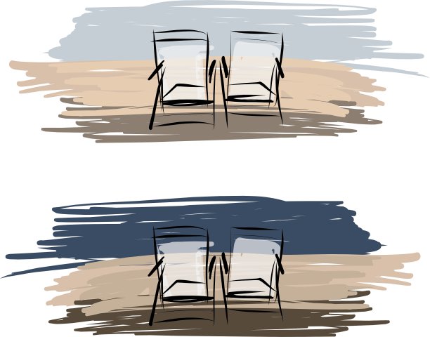 沙滩上的两张躺椅给你画图片下载