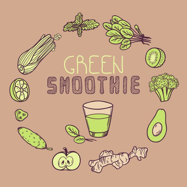 绿色冰沙背景与蔬菜框架图片下载