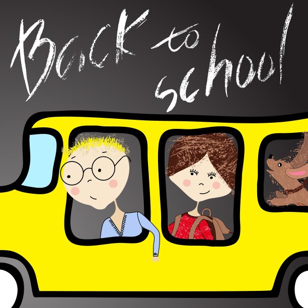 坐在校车上的孩子们手写的字母图片下载