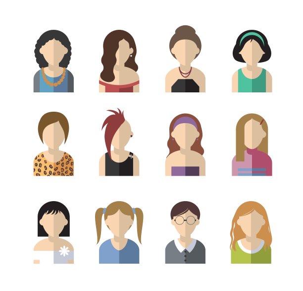 一组扁平的人图标图片下载