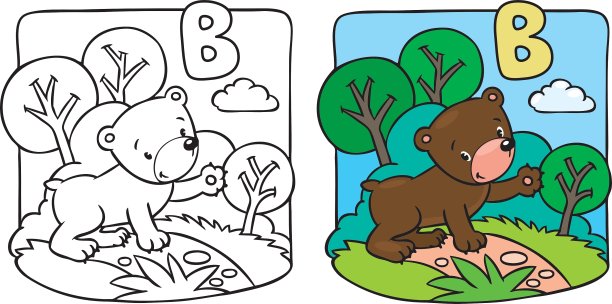 小泰迪熊涂色书字母B图片下载