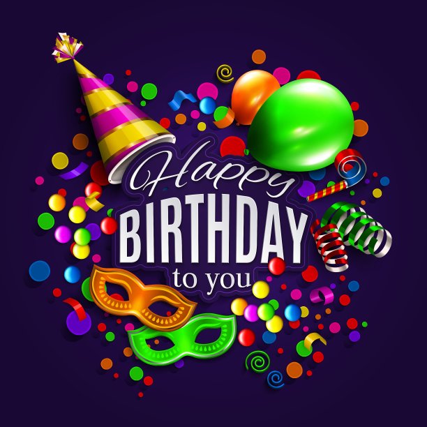 带彩色卷曲丝带的生日卡片图片下载