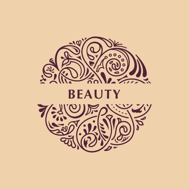 圆形书法会徽花卉标志图片下载