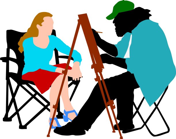 在白色背景上工作的剪影艺术家图片下载