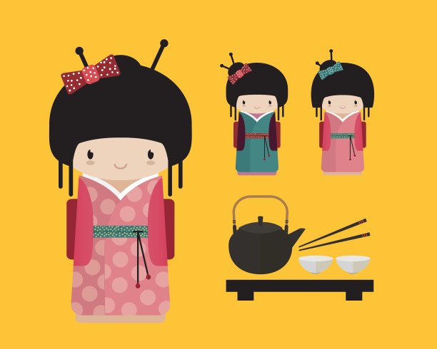 日本传统和服的Kokeshi娃娃图片下载