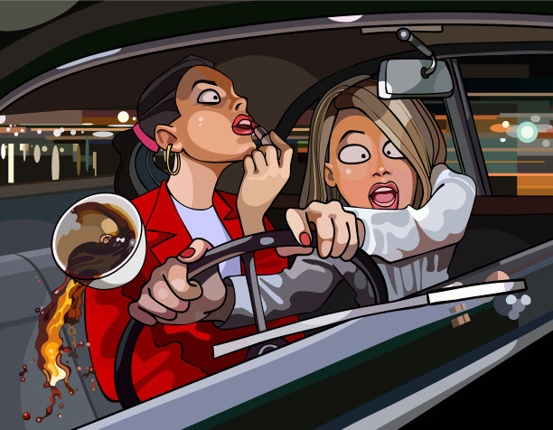 卡通笨拙的女人在车里图片下载