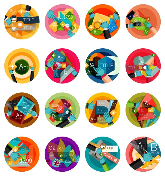 一套平面设计圆选项信息图图片下载