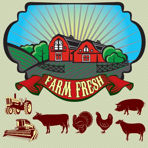 一套色彩鲜艳的乡村景观图标图片下载