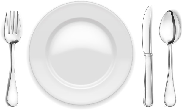 空盘子、勺子和叉子图片下载