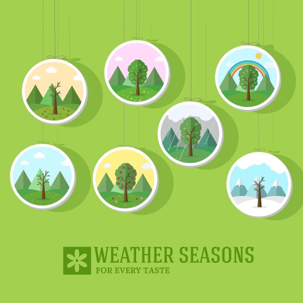 季节图标自然树背景Tamplate集图片下载