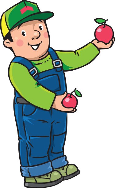 有趣的农民或园丁与苹果图片下载