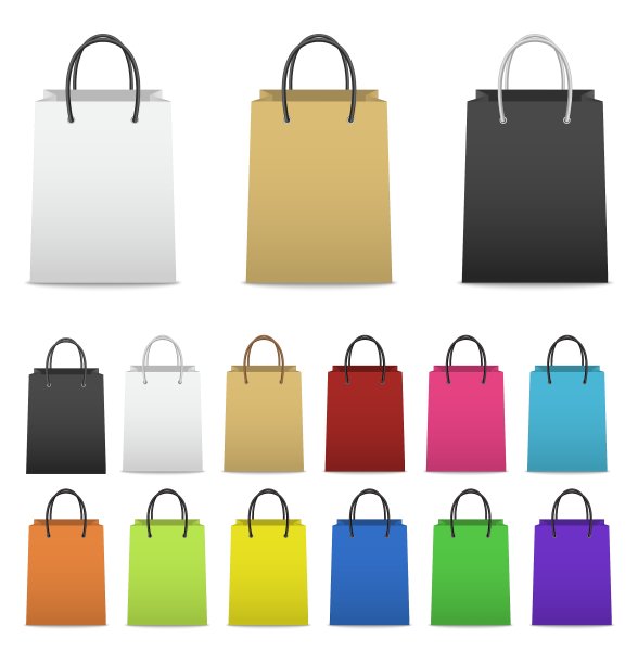空白纸购物袋设置孤立的白色图片下载