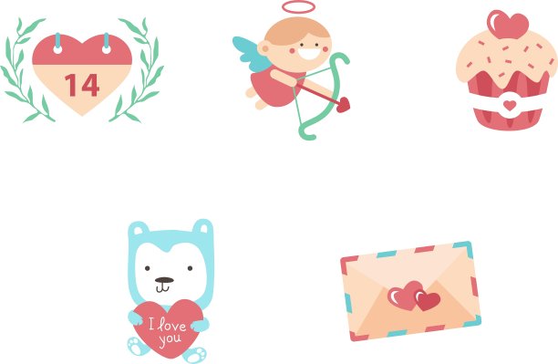 现代扁平图标的情人节图片下载