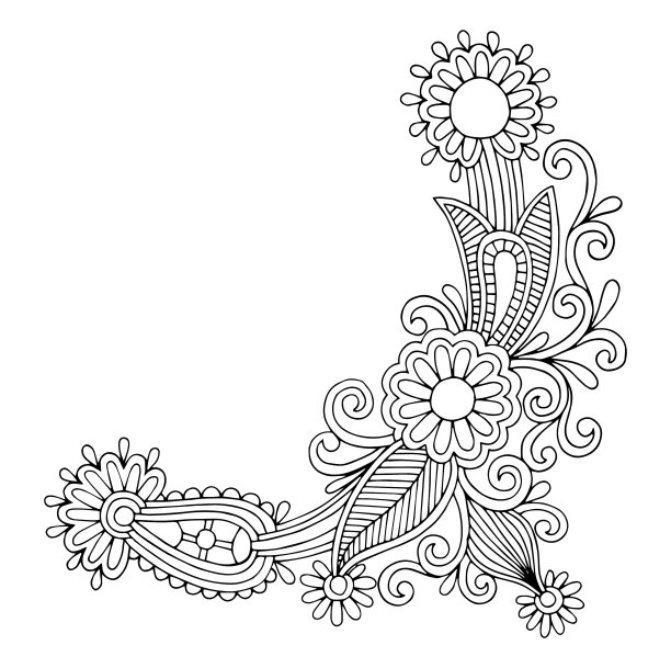 黑色线条艺术华丽的乌克兰花设计图片下载