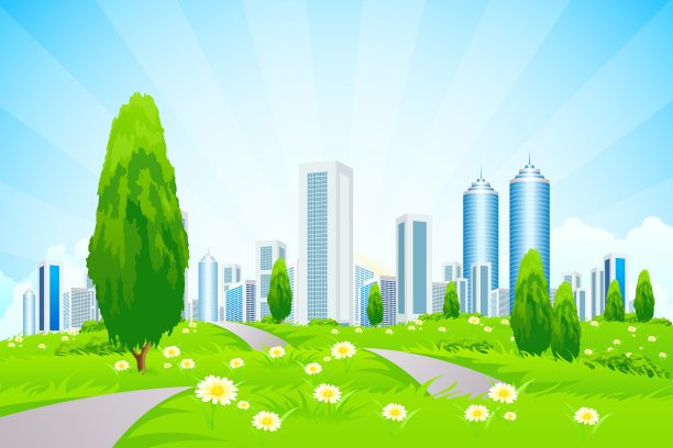 绿化景观与树木城市道路图片下载