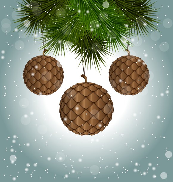 松果就像挂在松树上的圣诞球图片下载
