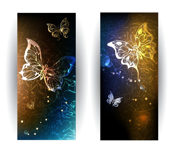 两个横幅和发光的蝴蝶图片下载