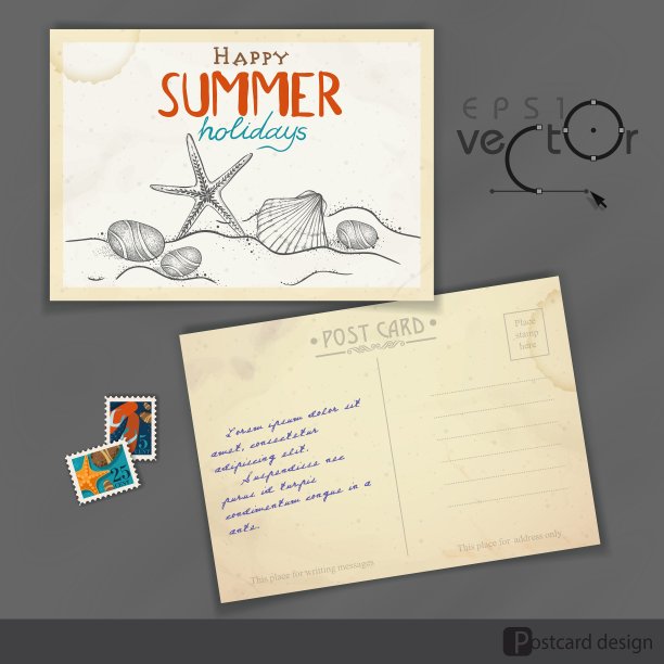旧明信片设计模板图片下载