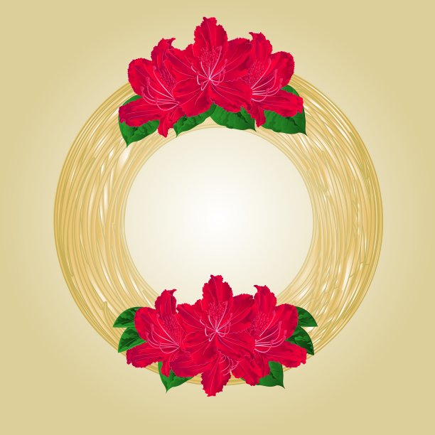 花环与红色的杜鹃花贺卡图片下载