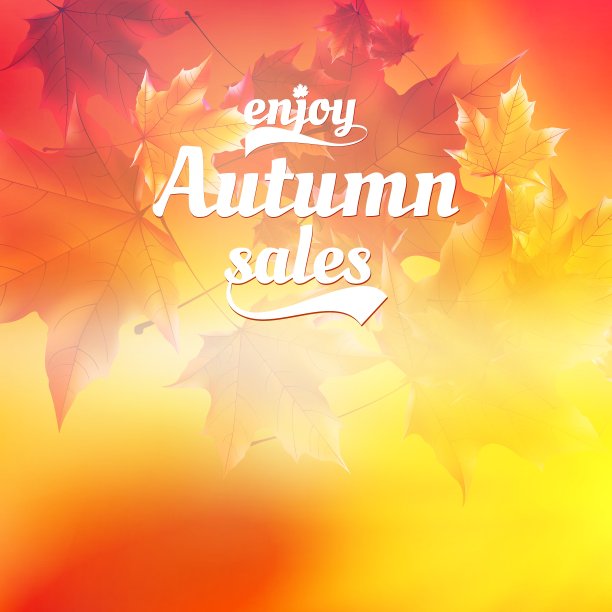 秋天出售逼真的树叶排版海报图片下载