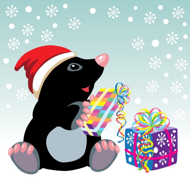 带圣诞礼物的鼹鼠图片下载