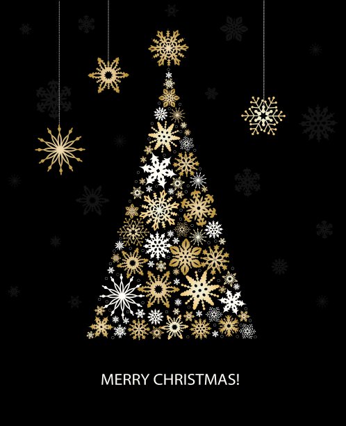 杉树下金黄的雪花图片下载