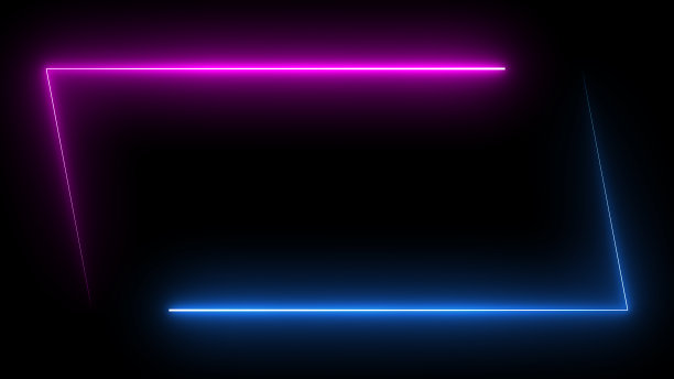 平行四边形矩形相框与两个色调霓虹灯颜色阴影运动图形上孤立的黑色背景。蓝色和粉色的光用于覆盖元素。3D插图渲染壁纸背景图片下载