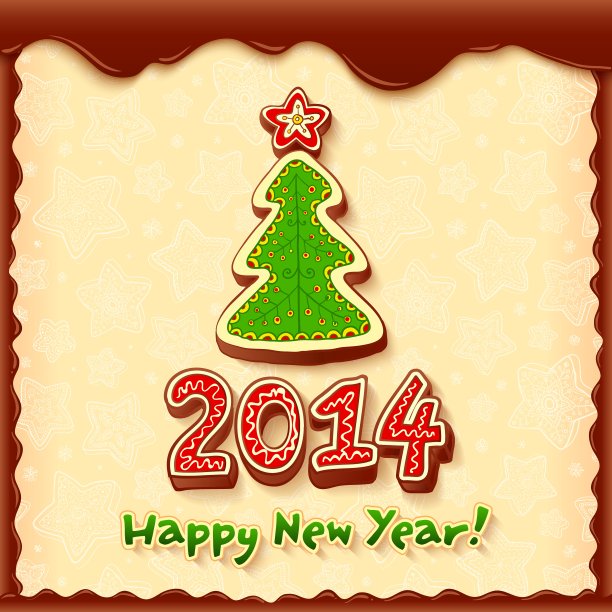 有年份标志的姜饼圣诞树图片下载