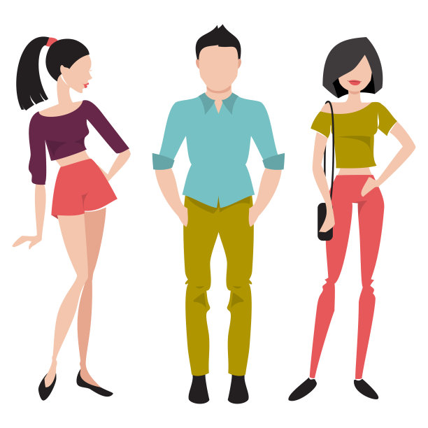 年轻人穿着时尚扁平的衣服图片下载